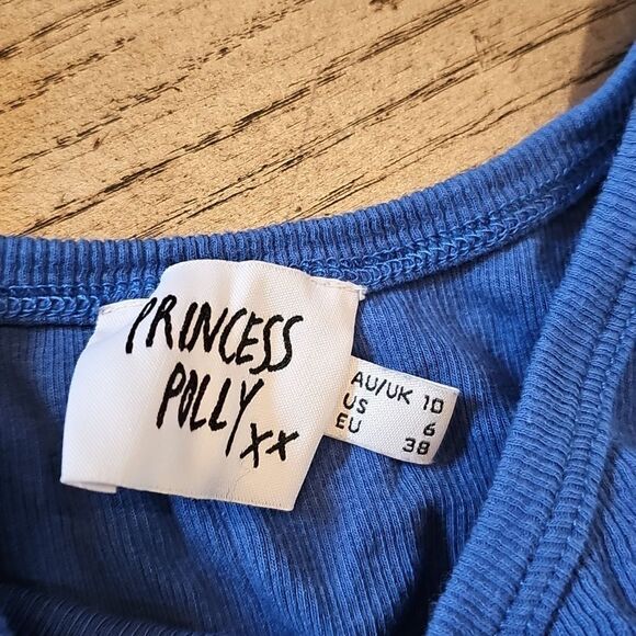 Princess Polly xx Royal Blie Ribbed Crop Top Size 6 - Picture 2 of 6